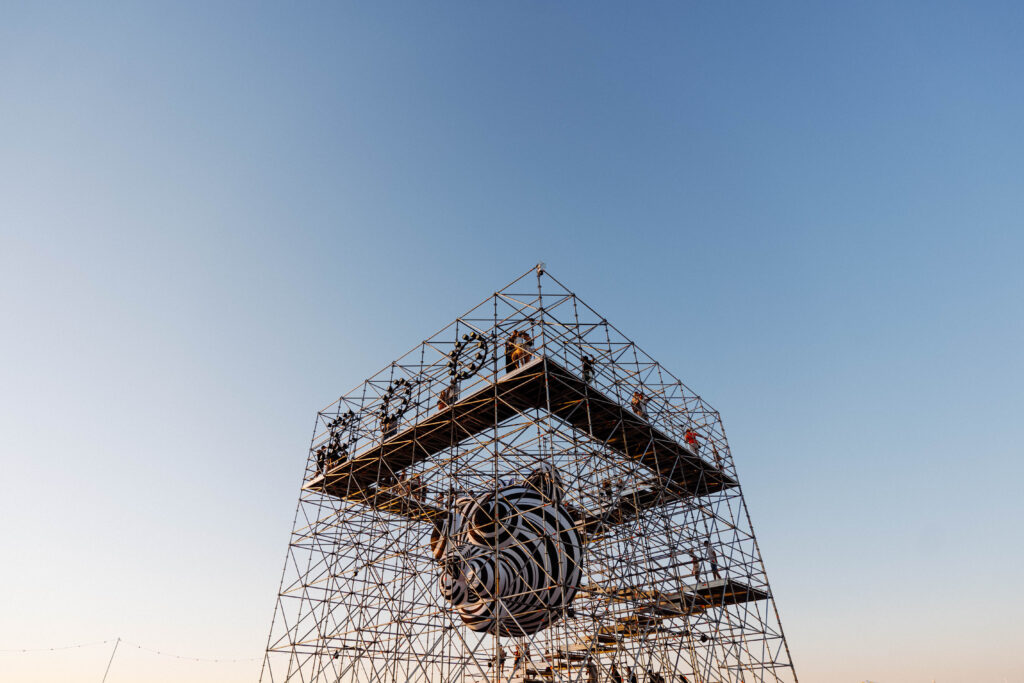 Grape Festival stage structure against a clear evening sky