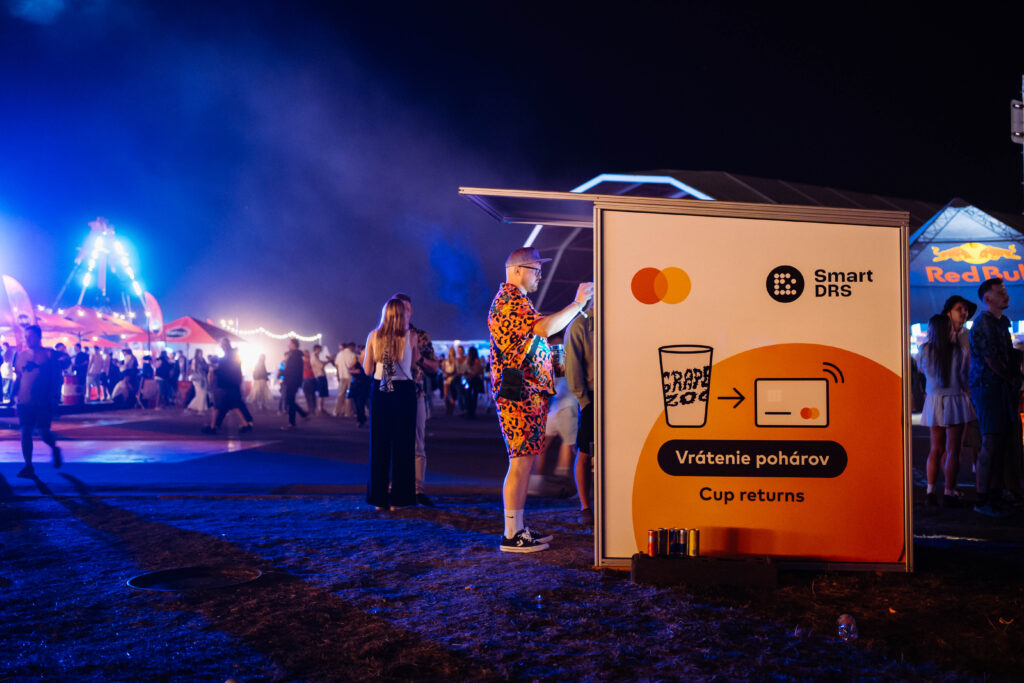 Smart DRS station supporting cup returns at camping festivals during Grape Festival 2026 at night