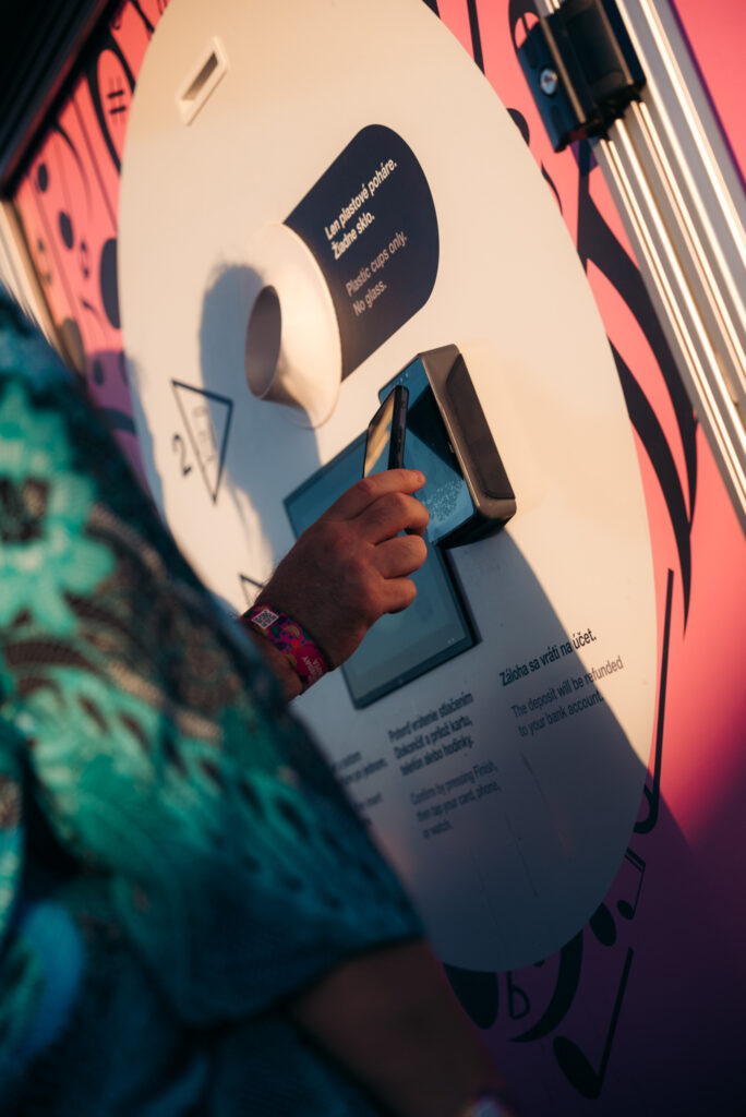 Festival visitor using Mobile Refund to process a reusable cup deposit refund at LOVESTREAM Festival 2026.